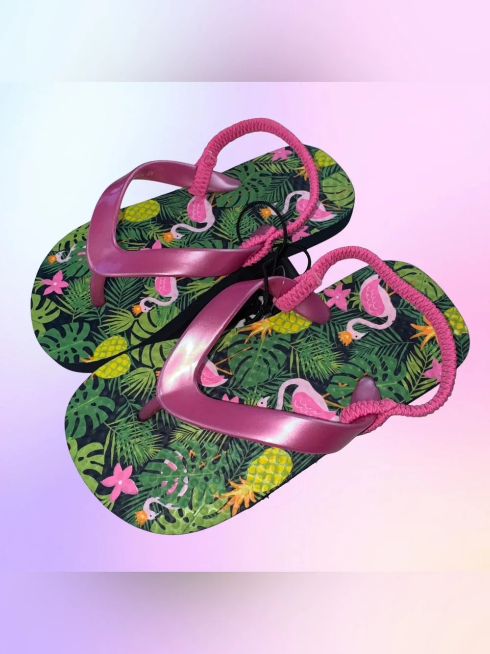 Wonder Nation Girls Flip Flops With Heel Strap Tropical Flamingo 7/8 Or 9/10
